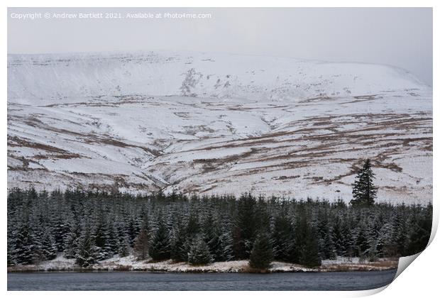 Snow at Cantref reservoir, Brecon Beacons, UK Print by Andrew Bartlett