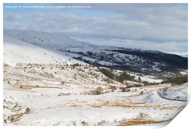 Snow at Storey Arms, Brecon Beacons, South Wales, UK Print by Andrew Bartlett