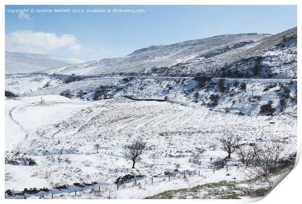 Snow at Storey Arms, Brecon Beacons, South Wales, UK Print by Andrew Bartlett