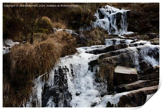 Frozen waterfall at the Beacon Beacons, South Wales UK. Print by Andrew Bartlett