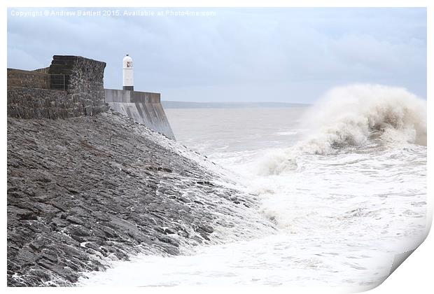  Porthcawl lighthouse, South Wales, UK, in a Storm Print by Andrew Bartlett