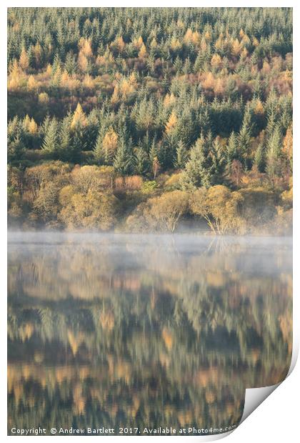Llwyn-Onn reservoir, South Wales, UK, during morni Print by Andrew Bartlett