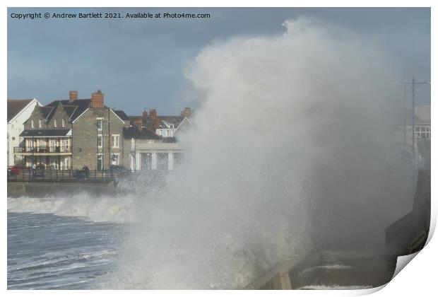 Large waves at Porthcawl lighthouse Print by Andrew Bartlett