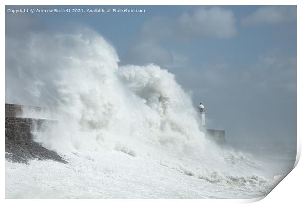 Large waves at Porthcawl, South Wales, UK. Print by Andrew Bartlett
