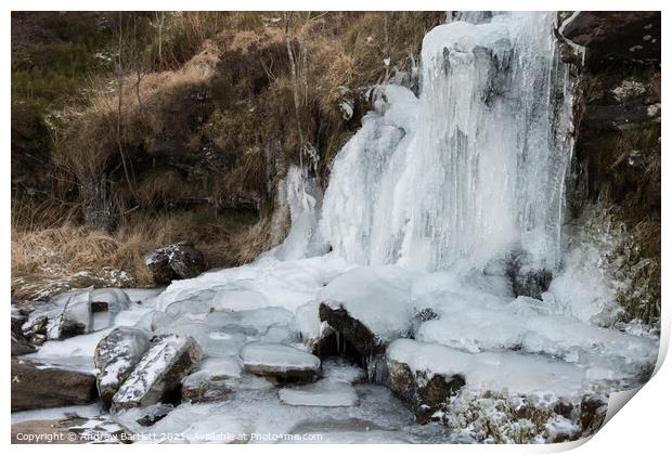 Frozen waterfall at Brecon Beacons, South Wales Print by Andrew Bartlett