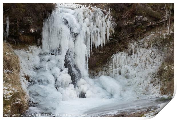 Frozen waterfall at Brecon Beacons, South Wales Print by Andrew Bartlett