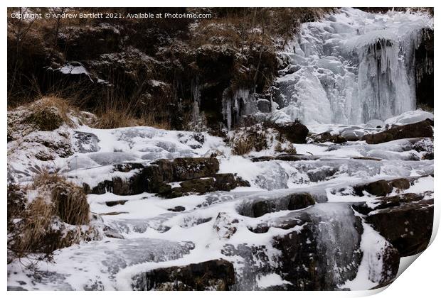 Frozen waterfall at the Brecon Beacons, South Wales, UK. Print by Andrew Bartlett