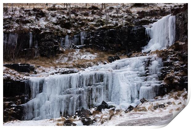 Frozen waterfall at the Brecon Beacons, South Wales, UK. Print by Andrew Bartlett