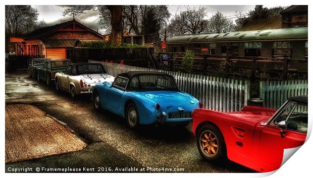 Tenterden Train Station with classic cars  Print by Framemeplease UK