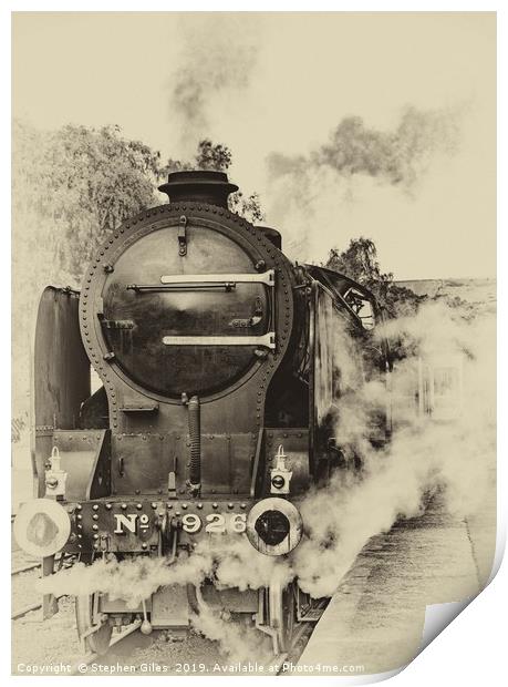 Sepia steam train Print by Stephen Giles