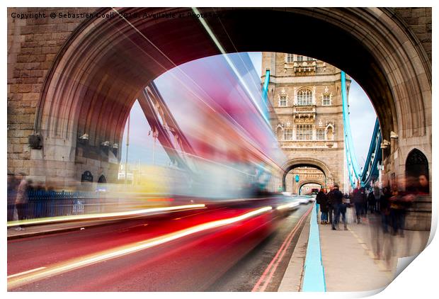 Through the tunnel at Tower bridge Print by Sebastien Coell