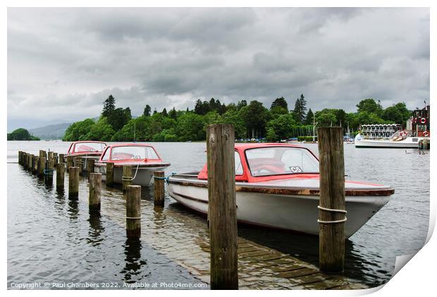 Hire Boats Lake Windwermere Print by Paul Chambers