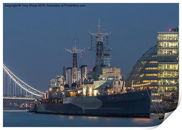  HMS Belfast at Night Print by Tony Sharp LRPS CPAGB