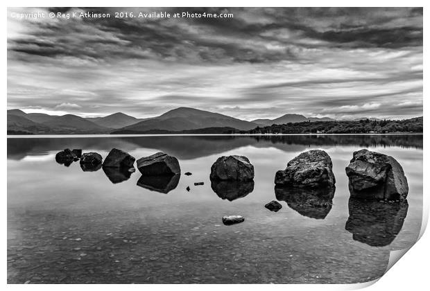 Rocks at Loch Lomond Print by Reg K Atkinson