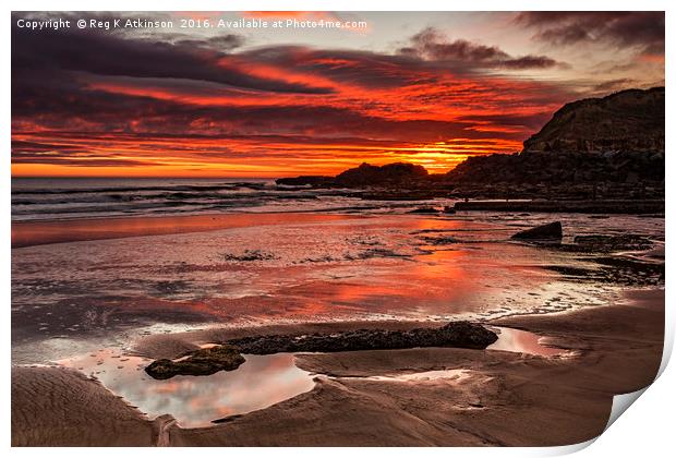 Sunrise Over Featherbed Rock Print by Reg K Atkinson