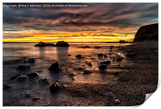 Sunrise at Seahams Chemical Beach Print by Reg K Atkinson