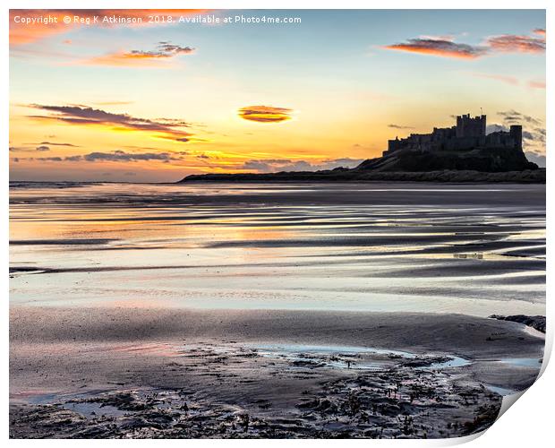 Bamburgh Castle Sunrise Print by Reg K Atkinson