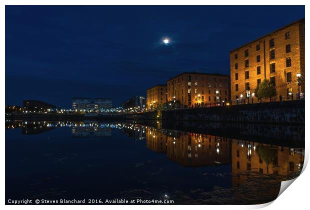 Salthouse dock Liverpool at night 2 Print by Steven Blanchard