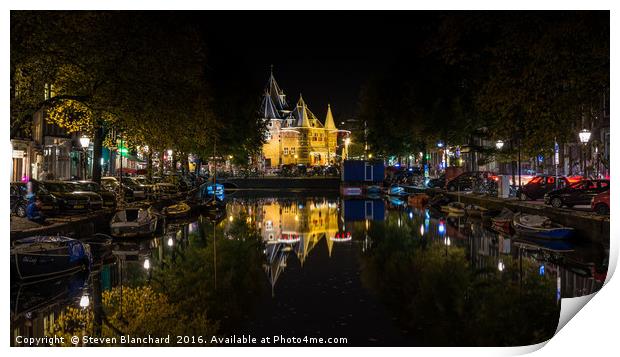 Amsterdam at night canal Print by Steven Blanchard