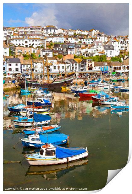 Brixham Golden Hind Print by Ian Merton