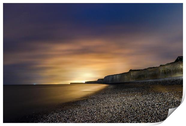 Seven Sisters at Night from Birling Gap , Sussex Print by Nick Rowland