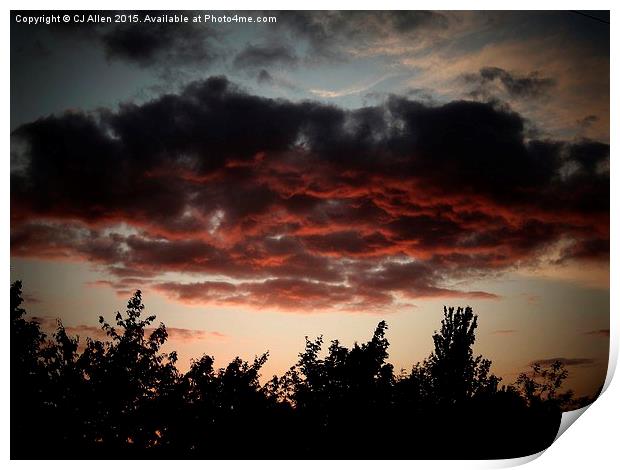  A Shropshire Sunset, reflected on dark clouds Print by CJ Allen