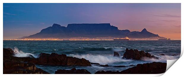 Table Mountain from Bloubergstrand Night Print by John Hickey-Fry