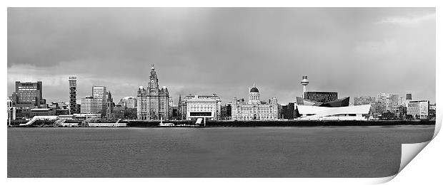  Liverpool Waterfront Panorama Black and White Print by John Hickey-Fry