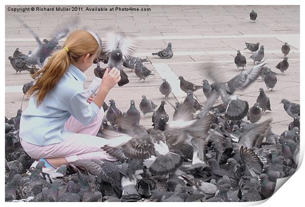 Girl with Pigeons III Print by Richard Muller
