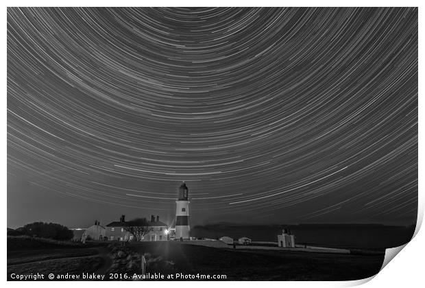 Radiant Startrail at Souter Lighthouse Print by andrew blakey