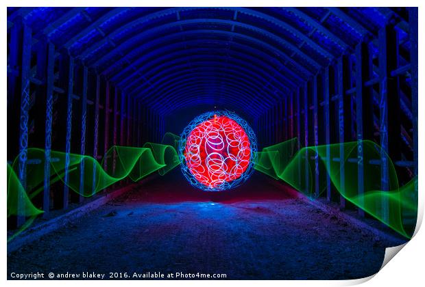 red orb deep under newcastle city streets in a old Print by andrew blakey