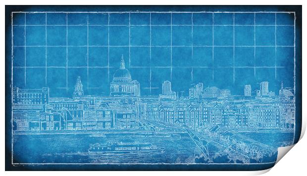 Millennium Bridge Blueprint Print by Richard Downs