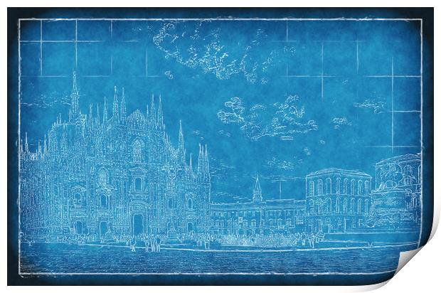 Duomo Blueprint Print by Richard Downs
