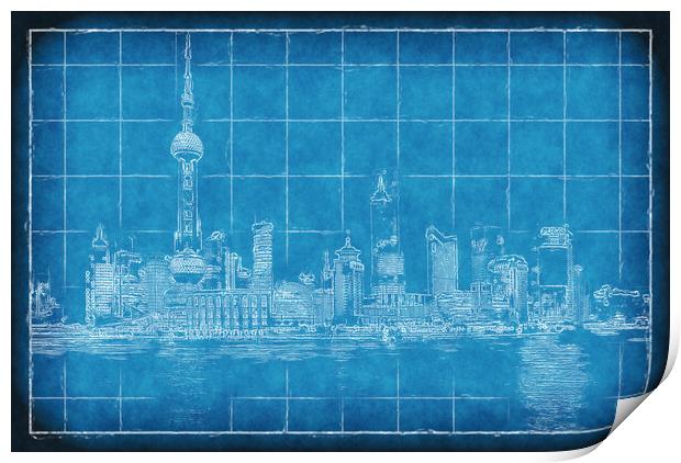 Shanghai Blueprint Print by Richard Downs