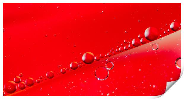 Oil on Water Red and Silver Bubble Abstract Print by John Williams