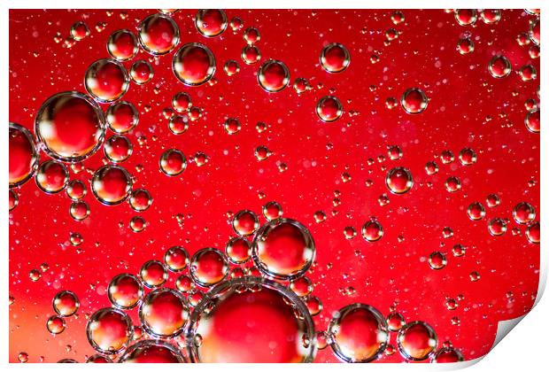 Oil on Water Red and Silver Bubble Abstract Print by John Williams