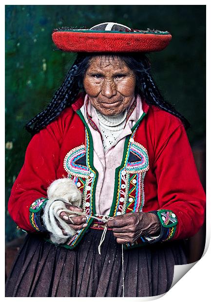 Peruvian woman weaving Print by Kobby Dagan