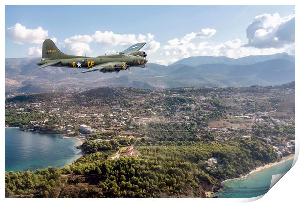 Memphis Belle over Greek Island Print by David Stanforth