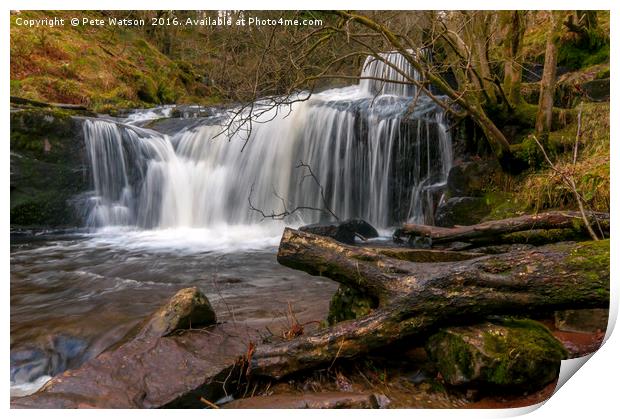 Waterfall at Blaen y Glyn in the Brecon Beacons, S Print by Pete Watson