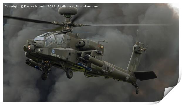 Gunship Two Apache through the smoke Print by Darren Willmin