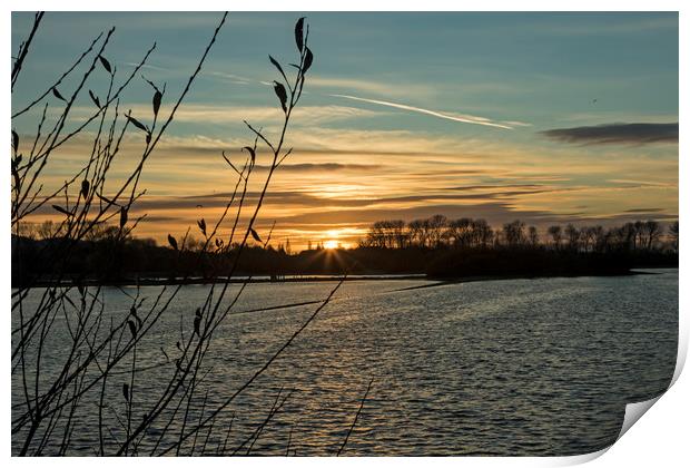 Sunset at Wilstone Reservoir Print by Darren Willmin
