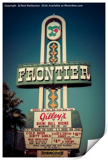 Frontier Hotel Sign, Las Vegas Print by Paul Warburton