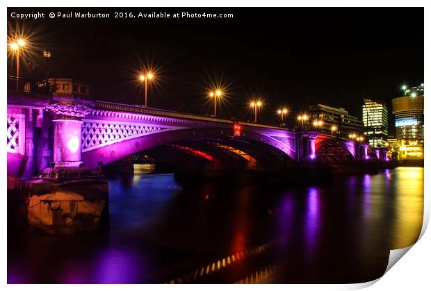 Blackfriars Bridge Illuminated in Purple Print by Paul Warburton