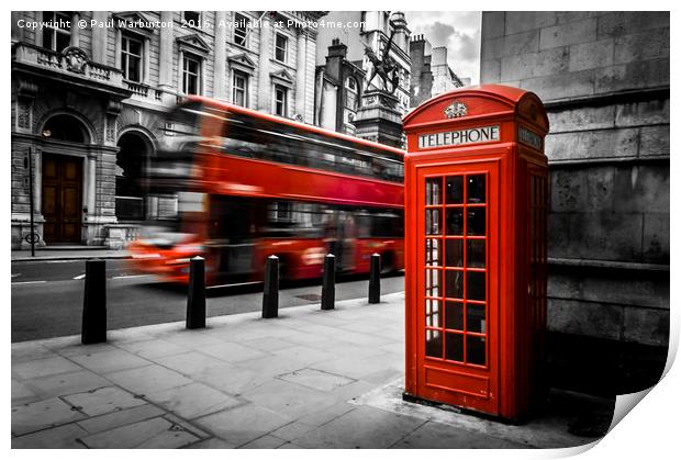 London Bus and Telephone Box in Red Print by Paul Warburton