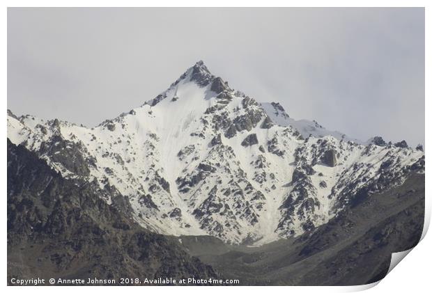 Kongur Tagh- Highest peak in Tian Shan Mountains Print by Annette Johnson