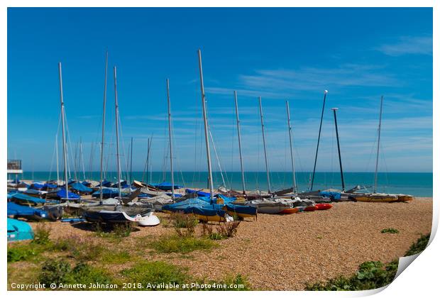 Sail Boats at Bexhill on Sea Print by Annette Johnson
