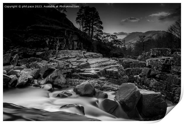 Glen Etive waterfall in B&W Print by phil pace