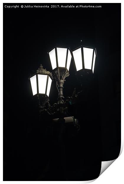 Three Lanterns In The Night Print by Jukka Heinovirta