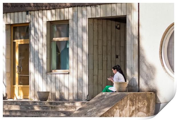 Woman Having a Break Print by Jukka Heinovirta