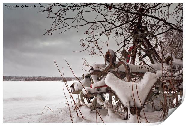 Snow Covered Farming Equipment Print by Jukka Heinovirta